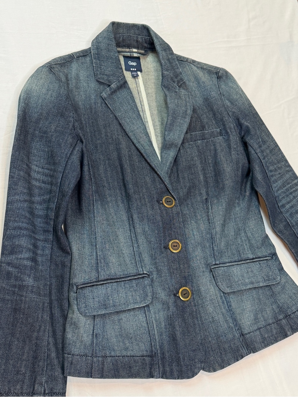 GAP Women's Washed Denim Blazer - Blue
